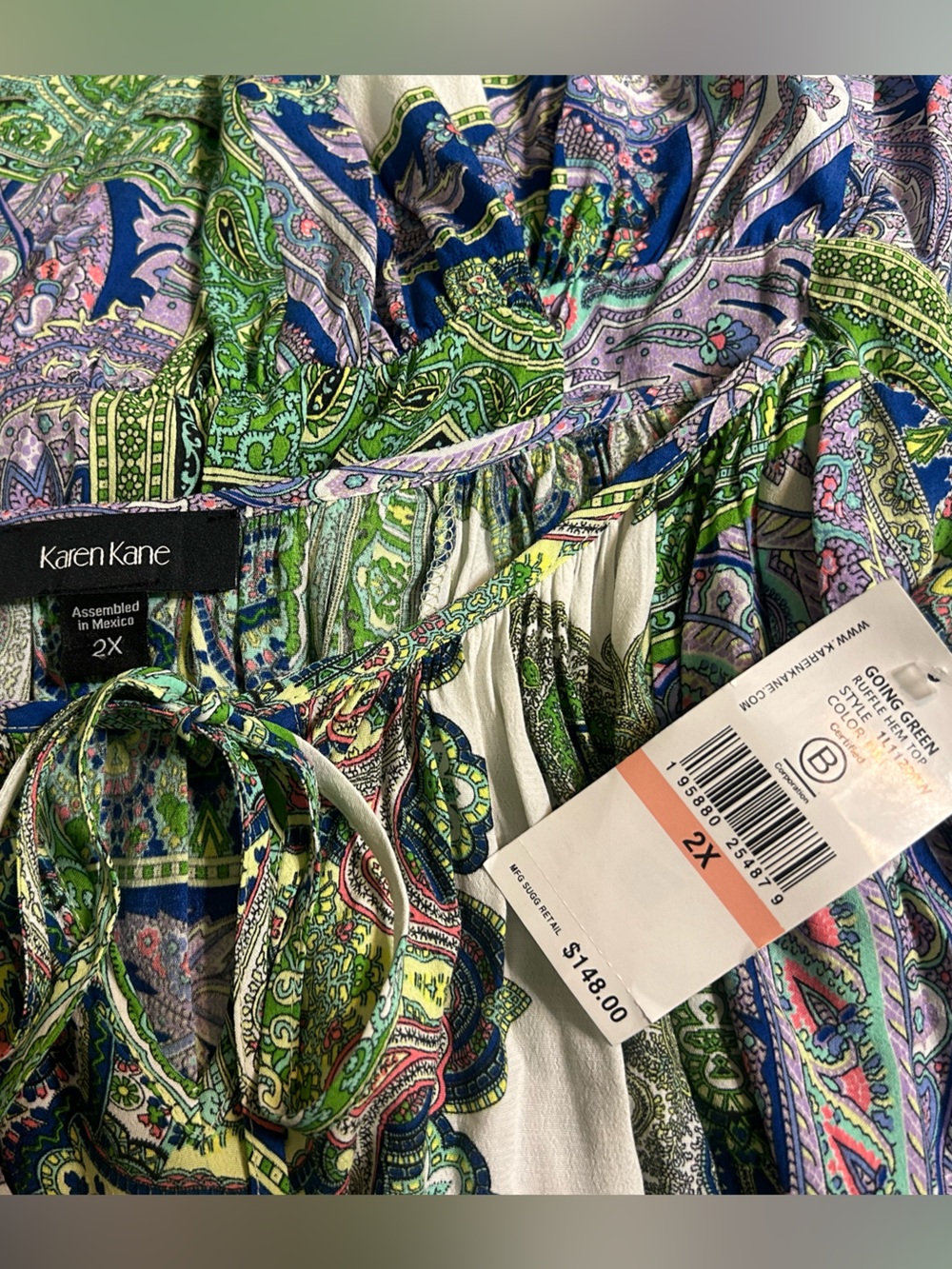 Bloomingdale’s Karen Kane Going Green Blue & Green Paisley Ruffle-Hem Dress - Picture 6 of 7